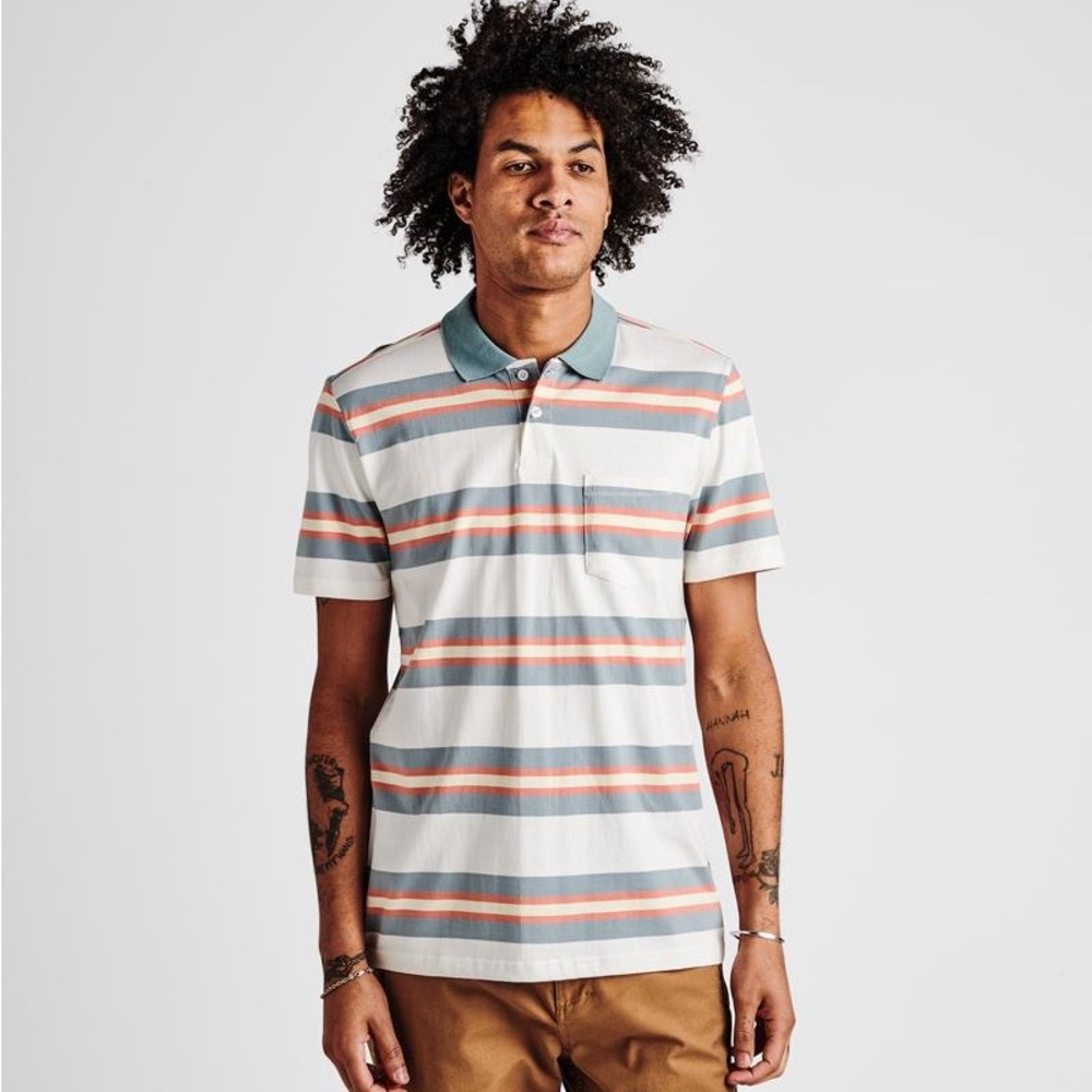 Roark Men's One Eyed Jack Striped Cotton Knit Polo Shirt SIZE Medium - Picture 2 of 9